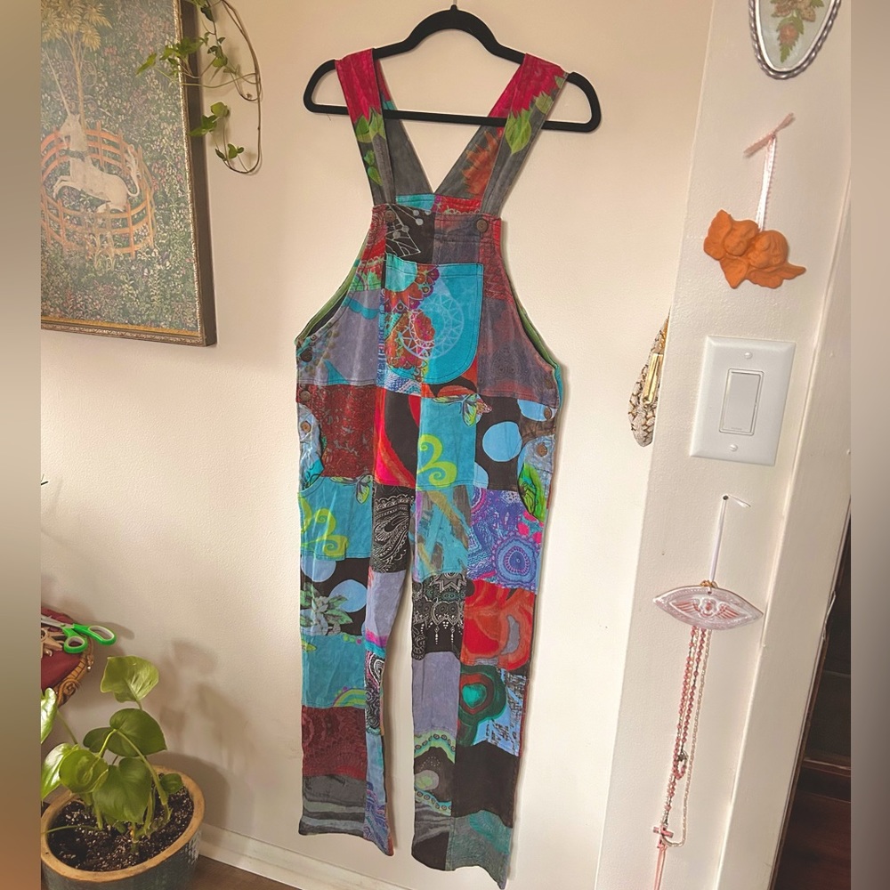 handmade hippie boho vintage style patchwork overalls jumpsuit